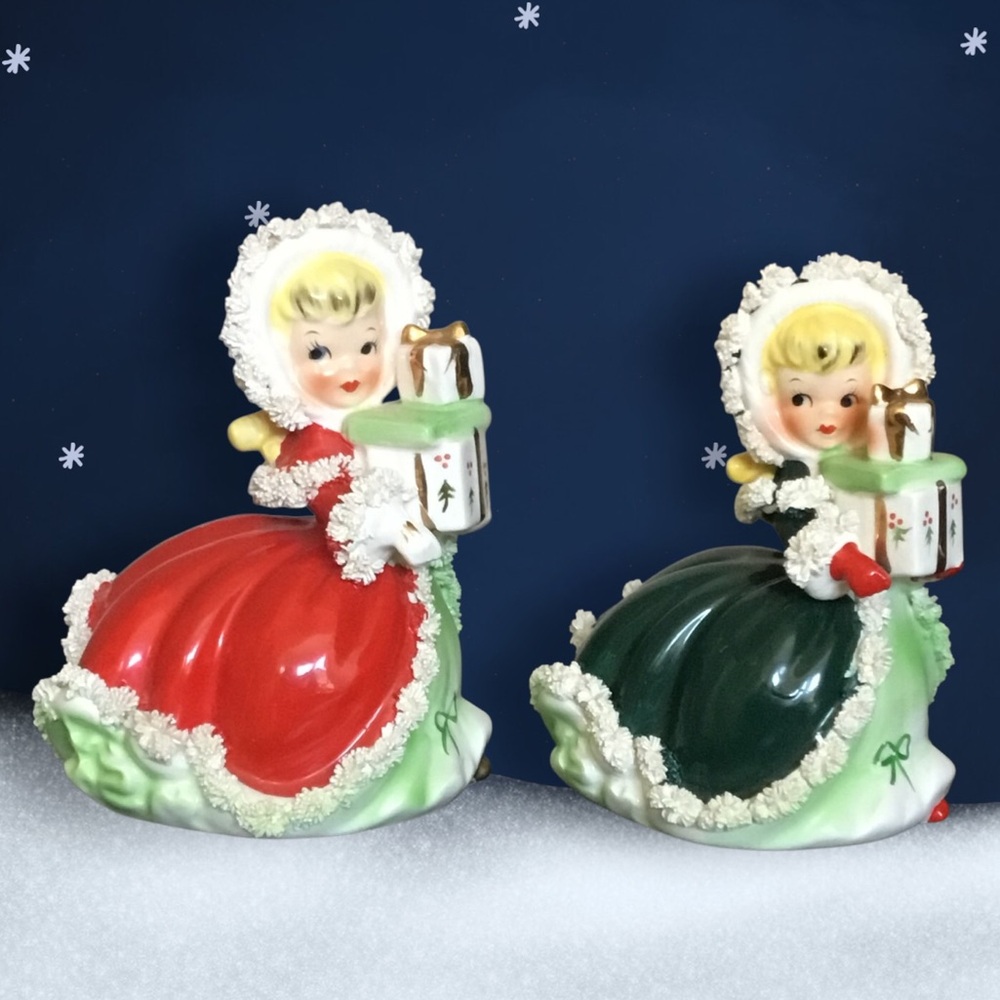 Vintage Napco 1950’s Christmas Shopper Girl Figurines